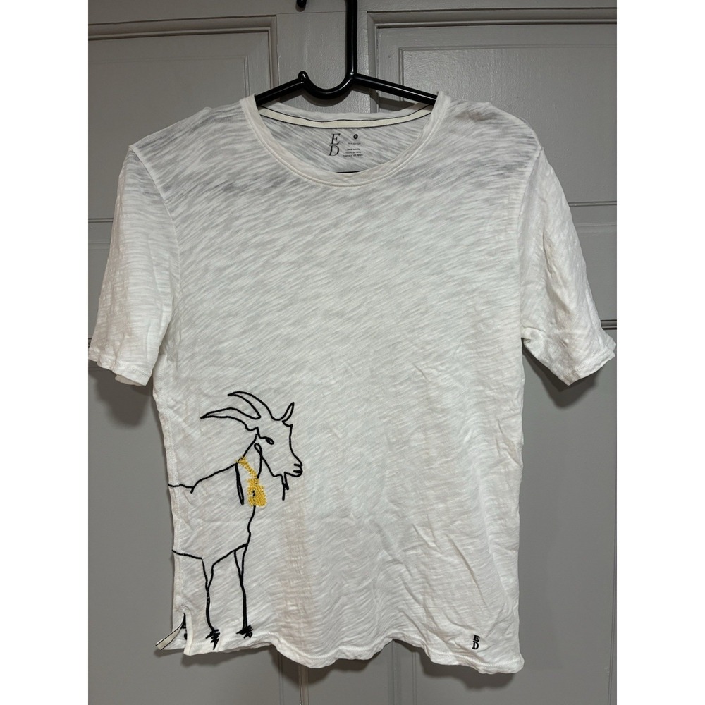 ED Women T Shirt Small Short Sleeve Embroidered‎ Goat Lightweight Semi Sheer